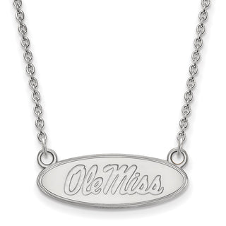 Sterling Silver Rhodium-plated LogoArt University of Mississippi Ole Miss Small Oval Pendant 18 inch Necklace