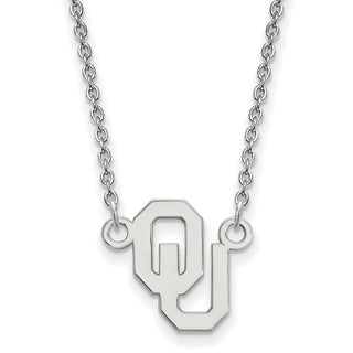 Sterling Silver Rhodium-plated LogoArt University of Oklahoma O-U Small Pendant 18 inch Necklace