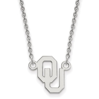 14k White Gold LogoArt University of Oklahoma O-U Small Pendant 18 inch Necklace