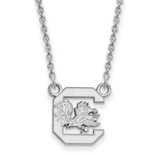 10k White Gold LogoArt University of South Carolina Small Pendant 18 inch Necklace