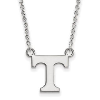 Sterling Silver Rhodium-plated LogoArt University of Tennessee Letter T Small Pendant 18 inch Necklace