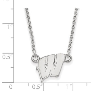14k White Gold LogoArt University of Wisconsin Letter W Small Pendant 18 inch Necklace