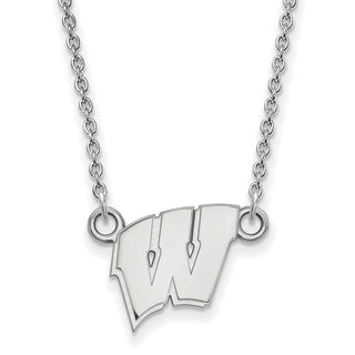 14k White Gold LogoArt University of Wisconsin Letter W Small Pendant 18 inch Necklace