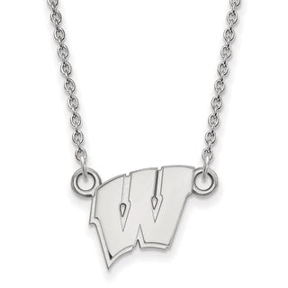 14k White Gold LogoArt University of Wisconsin Letter W Small Pendant 18 inch Necklace