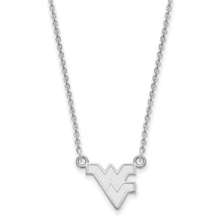 10k White Gold LogoArt West Virginia University W-V Small Pendant 18 inch Necklace