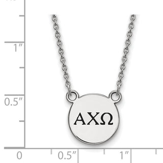 Sterling Silver Rhodium-plated LogoArt Alpha Chi Omega Sorority Greek Letters Small Black Enamel Pendant 18 inch Necklace