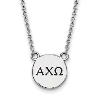Sterling Silver Rhodium-plated LogoArt Alpha Chi Omega Sorority Greek Letters Small Black Enamel Pendant 18 inch Necklace