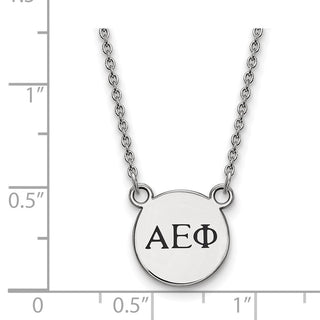 Sterling Silver Rhodium-plated LogoArt Alpha Epsilon Phi Sorority Greek Letters Extra Small Black Enamel Pendant 18 inch Necklace