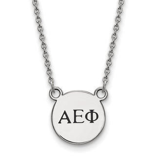 Sterling Silver Rhodium-plated LogoArt Alpha Epsilon Phi Sorority Greek Letters Extra Small Black Enamel Pendant 18 inch Necklace