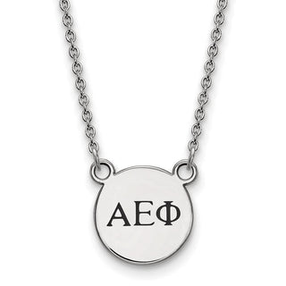 Sterling Silver Rhodium-plated LogoArt Alpha Epsilon Phi Sorority Greek Letters Extra Small Black Enamel Pendant 18 inch Necklace