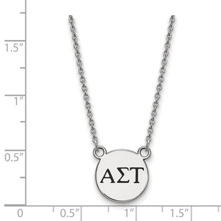 Sterling Silver Rhodium-plated LogoArt Alpha Sigma Tau Sorority Greek Letters Small Black Enamel Pendant 18 inch Necklace