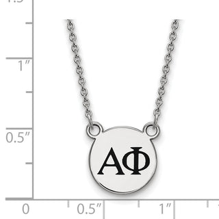 Sterling Silver Rhodium-plated LogoArt Alpha Phi Sorority Greek Letters Small Black Enamel Pendant 18 inch Necklace