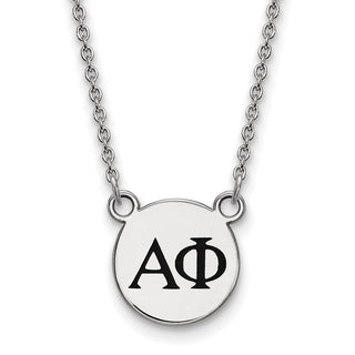 Sterling Silver Rhodium-plated LogoArt Alpha Phi Sorority Greek Letters Small Black Enamel Pendant 18 inch Necklace