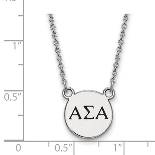Sterling Silver Rhodium-plated LogoArt Alpha Sigma Alpha Sorority Greek Letters Small Black Enamel Pendant 18 inch Necklace