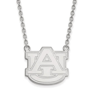 14k White Gold LogoArt Auburn University Large Pendant 18 inch Necklace