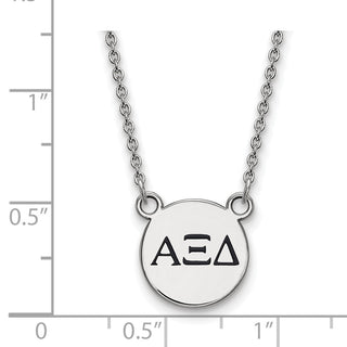 Sterling Silver Rhodium-plated LogoArt Alpha Xi Delta Sorority Greek Letters Small Black Enamel Pendant 18 inch Necklace