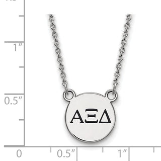 Sterling Silver Rhodium-plated LogoArt Alpha Xi Delta Sorority Greek Letters Small Black Enamel Pendant 18 inch Necklace