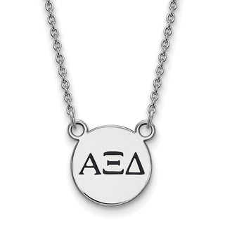 Sterling Silver Rhodium-plated LogoArt Alpha Xi Delta Sorority Greek Letters Small Black Enamel Pendant 18 inch Necklace