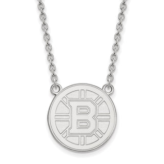 Sterling Silver Rhodium-plated NHL LogoArt Boston Bruins Large Pendant 18 inch Necklace SS016BRI-18