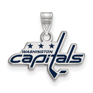 Sterling Silver Rhodium-plated NHL LogoArt Washington Capitals Small Enameled Pendant