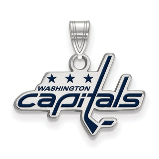 Sterling Silver Rhodium-plated NHL LogoArt Washington Capitals Small Enameled Pendant