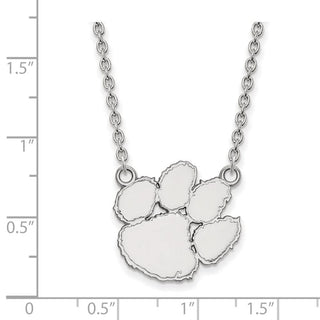 14k White Gold LogoArt Clemson University Tiger Paw Large Pendant 18 inch Necklace
