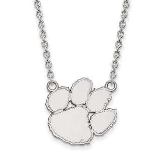 14k White Gold LogoArt Clemson University Tiger Paw Large Pendant 18 inch Necklace