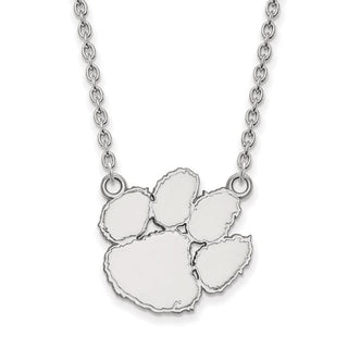 10k White Gold LogoArt Clemson University Tiger Paw Large Pendant 18 inch Necklace