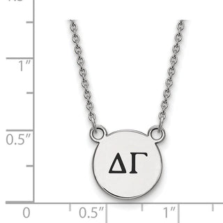 Sterling Silver Rhodium-plated LogoArt Delta Gamma Sorority Greek Letters Small Black Enamel Pendant 18 inch Necklace