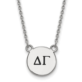 Sterling Silver Rhodium-plated LogoArt Delta Gamma Sorority Greek Letters Small Black Enamel Pendant 18 inch Necklace