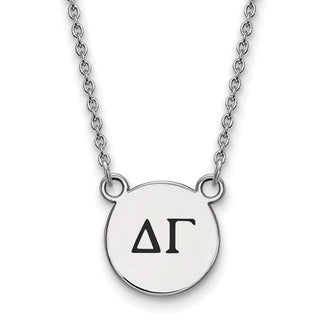 Sterling Silver Rhodium-plated LogoArt Delta Gamma Sorority Greek Letters Small Black Enamel Pendant 18 inch Necklace