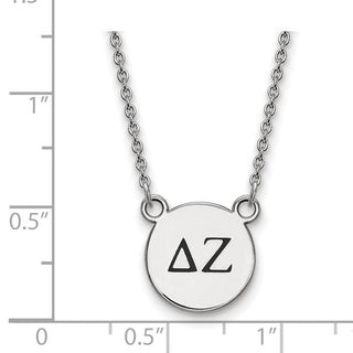 Sterling Silver Rhodium-plated LogoArt Delta Zeta Sorority Greek Letters Small Black Enamel Pendant 18 inch Necklace