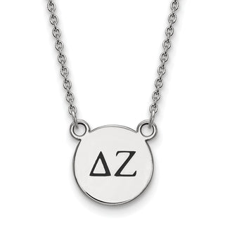 Sterling Silver Rhodium-plated LogoArt Delta Zeta Sorority Greek Letters Small Black Enamel Pendant 18 inch Necklace