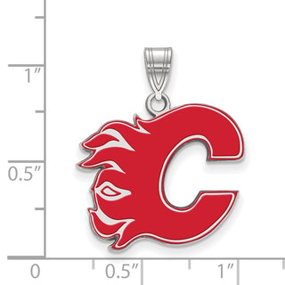 Sterling Silver Rhodium-plated NHL LogoArt Calgary Flames Letter C Large Enameled Pendant