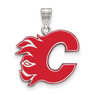 Sterling Silver Rhodium-plated NHL LogoArt Calgary Flames Letter C Large Enameled Pendant