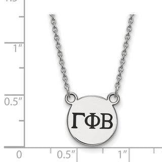 Sterling Silver Rhodium-plated LogoArt Gamma Phi Beta Sorority Greek Letters Small Black Enamel Pendant 18 inch Necklace