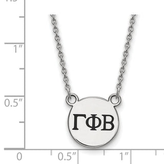 Sterling Silver Rhodium-plated LogoArt Gamma Phi Beta Sorority Greek Letters Small Black Enamel Pendant 18 inch Necklace