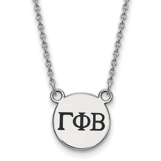 Sterling Silver Rhodium-plated LogoArt Gamma Phi Beta Sorority Greek Letters Small Black Enamel Pendant 18 inch Necklace
