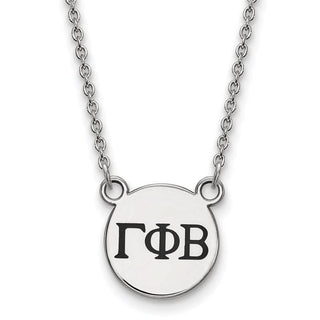 Sterling Silver Rhodium-plated LogoArt Gamma Phi Beta Sorority Greek Letters Small Black Enamel Pendant 18 inch Necklace