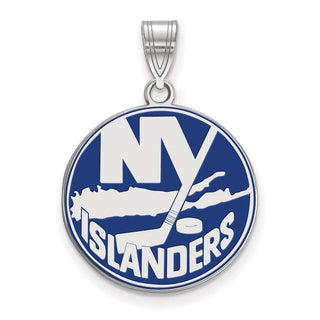 Sterling Silver Rhodium-plated NHL LogoArt New York Islanders Large Enameled Pendant
