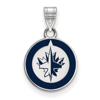 Sterling Silver Rhodium-plated NHL LogoArt Winnipeg Jets Small Enameled Pendant