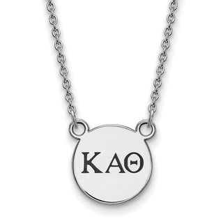 Sterling Silver Rhodium-plated LogoArt Kappa Alpha Theta Sorority Greek Letters Small Black Enamel Pendant 18 inch Necklace