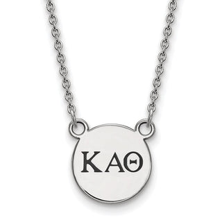 Sterling Silver Rhodium-plated LogoArt Kappa Alpha Theta Sorority Greek Letters Small Black Enamel Pendant 18 inch Necklace