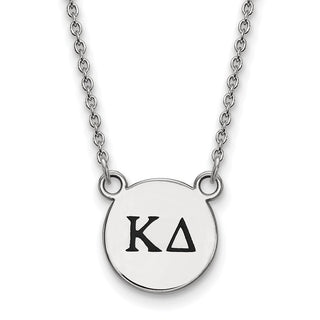 Sterling Silver Rhodium-plated LogoArt Kappa Delta Sorority Greek Letters Small Black Enamel Pendant 18 inch Necklace