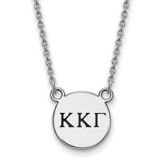 Sterling Silver Rhodium-plated LogoArt Kappa Kappa Gamma Sorority Greek Letters Small Black Enamel Pendant 18 inch Necklace