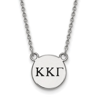 Sterling Silver Rhodium-plated LogoArt Kappa Kappa Gamma Sorority Greek Letters Small Black Enamel Pendant 18 inch Necklace