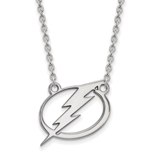 Sterling Silver Rhodium-plated NHL LogoArt Tampa Bay Lightning Large Pendant 18 inch Necklace