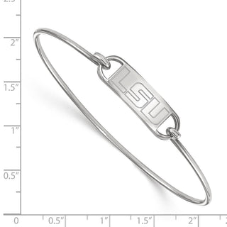 Sterling Silver Rhodium-plated LogoArt Louisiana State University L-S-U Small Center 7 inch Wire Bangle Bracelet