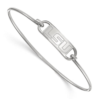 Sterling Silver Rhodium-plated LogoArt Louisiana State University L-S-U Small Center 7 inch Wire Bangle Bracelet