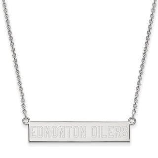 Sterling Silver Rhodium-plated NHL LogoArt Edmonton Oilers Small Bar 18 inch Necklace